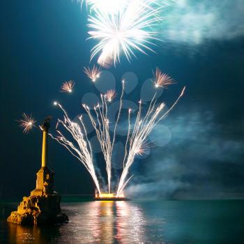 Salute, fireworks above the Sevastopol bay.