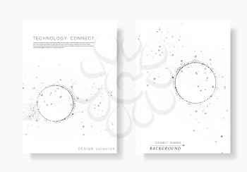Modern geometric background with connected lines and dots. Business, science, medicine and technology brochure design.