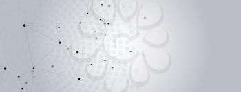 Geometric grey background connected molecule with line and dots.