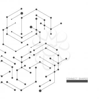 Hexagonal structure molecule design with connected dots and line.