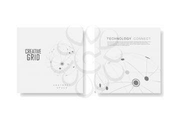 Cover design brochure with connected line and dots. Simple technology compound background.