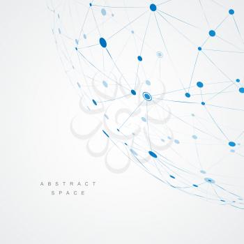 Abstract design with blue compound lines and dots. Vector connect background.