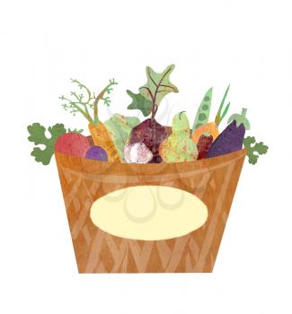 Collage is an illustration of fruits and vegetables using picturesque textures with place for text. The concept of raw food diets and vegans. Conscious nutrition. Vegetable store showcase