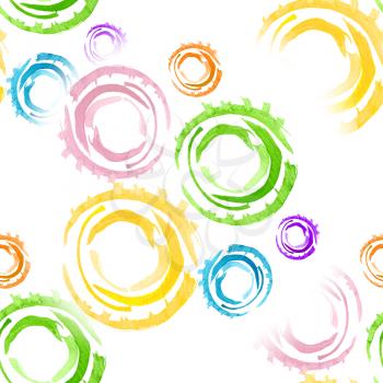 Seamless background with watercolor rings. Main elements of the picture created in gouache sketch handmade technique. Colorful background pattern. Can used for fabric, wrapping paper or cover.