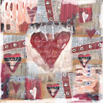 Watercolor painted red heart. Concept grunge heart. Valentine day card and background. Hand drawn. Love greeting card. Abstract vintage valentine background with grunge texture.Poster. Love background