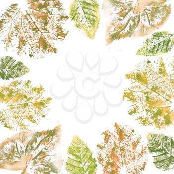 Watercolor foliage frame on white background. Design template with place for your text. Can be used for web page background, identity style, printing.
