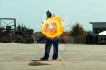 Flamethrower in action. a Flamethrower operational test.