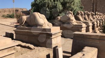 Buildings and columns of ancient Egyptian megaliths. Ancient ruins of Egyptian buildings