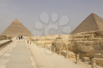 Giza Museum Complex, Egypt - 27 August 2017: Pyramids of giza. Great pyramids of Egypt. The seventh wonder of the world. Ancient megaliths