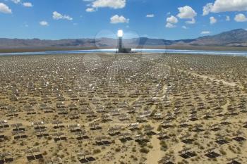 Power station on solar batteries. An alternative source of energy is solar panels