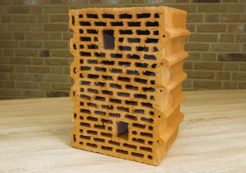Samples of hollow bricks. Brick factory products.