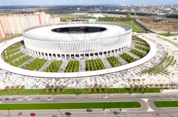 Krasnodar, Russia - May 28, 2018: Krasnodar Stadium in the city of Krasnodar. The modern building of the stadium in the south of Russia.