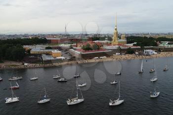 St. Petersburg, Russia - July 24, 2017: Festival of yachts in St. Petersburg on the river neve. Sailing yachts in the river.