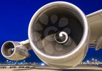 Airplane wing with two turbines. Aircraft engines