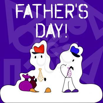 Conceptual hand writing showing Father S Day. Concept meaning day of year where fathers are particularly honoured by children Figure of Two Men Standing with Pouch Bag White Snow Effect