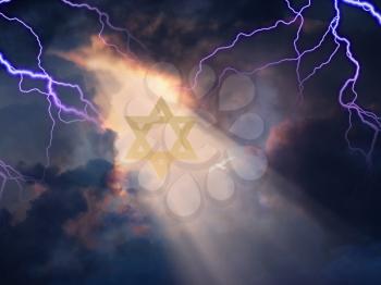 Star of David in Sky with Lightnings
