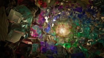 Abstraction. Tunnel of colorful crystals.