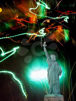 Liberty statue on abstract background
