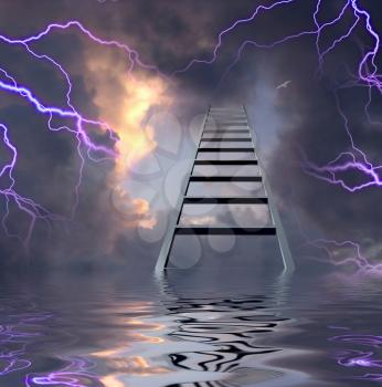 Lightning flasshes with ladder to the top. 3D rendering