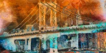 Manhattan bridge colorful painting. 3D rendering