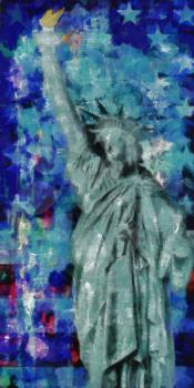 America NYC with Statue of Liberty. 3D rendering