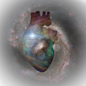Interstellar Heart Collage. 3D rendering 