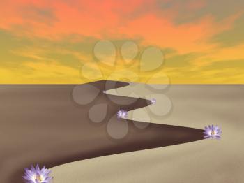 Surreal art. The desert of dreams. 3D rendering