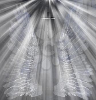 Angels wings and light. 3D rendering