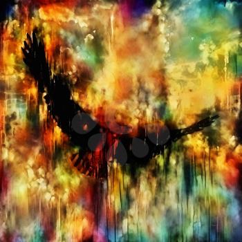 Painting eagle on an abstract background, USA Symbols Freedom. 3D rendering