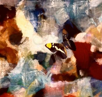 Butterfly on muted abstract painting. 3D rendering