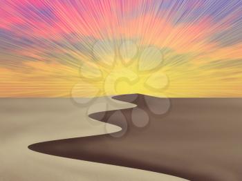 Surreal art. The desert of dreams. 3D rendering