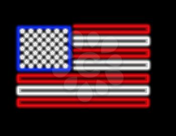 USA flag neon sign isolated on black. 3D rendering.