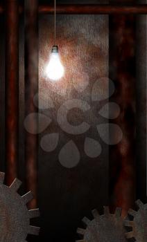 Iron walls and pipes. 3D rendering