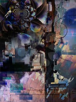 Digital abstract art. Glitch effect. 3D rendering