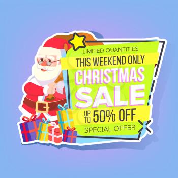 Christmas Big Sale Sticker Vector. Santa Claus. Black Friday Winter Bright Design. Promo Icon. Price Tag Label. Isolated Illustration