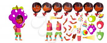 Girl Kindergarten Kid Vector. Animation Creation Set. Face Emotions, Gestures. Preschool. Young Positive Person. Indian, Hindu. Asian. Brochure Poster Design Animated Cartoon Illustration