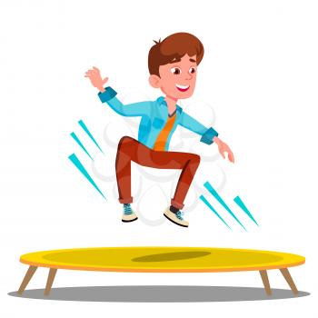 Teenager Jumping On A Trampoline Vector. Illustration