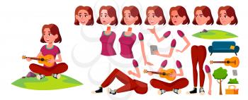 Teen Girl Vector. Animation Creation Set. Face Emotions, Gestures. Fun, Cheerful. Animated. For Card, Advertisement Greeting Design Isolated Illustration