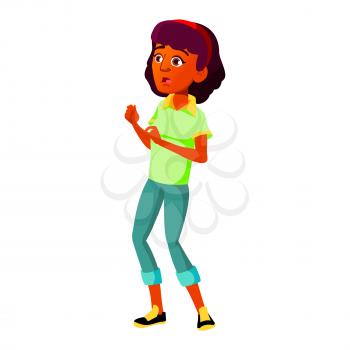 Teen Girl Poses Vector. Indian, Hindu. Asian, Positive. For Presentation, Print, Invitation Design. Isolated Cartoon Illustration
