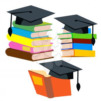 Graduation Cap On Top Of A Stack Of Books Vector. Illustration