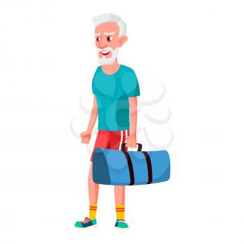 Old Man Poses Vector. Elderly People. Senior Person. Aged. Sport, Fitness. Cheerful Grandparent. Presentation, Invitation, Card Design. Isolated Cartoon Illustration
