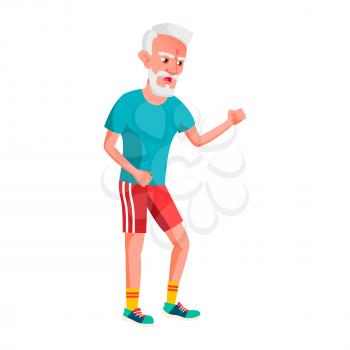 Old Man Poses Vector. Elderly People. Senior Person. Aged. Sport, Fitness. Cheerful Grandparent. Presentation, Invitation, Card Design. Isolated Cartoon Illustration
