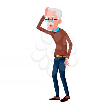 Old Man Poses Vector. Elderly People. Senior Person. Aged. Funny Pensioner. Leisure. Postcard, Announcement, Cover Design. Isolated Cartoon Illustration
