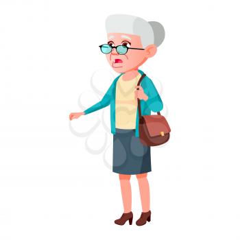 Old Woman Poses Vector. Elderly People. Senior Person. Aged. Positive Pensioner. Advertising, Placard, Print Design. Isolated Cartoon Illustration