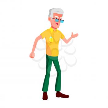 Old Man Poses Vector. Elderly People. Senior Person. Aged. Active Grandparent. Joy. Web, Brochure, Poster Design. Isolated Cartoon Illustration