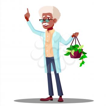 Teacher In A White Coat Showing Plant To Students In Biology Class Vector. Illustration