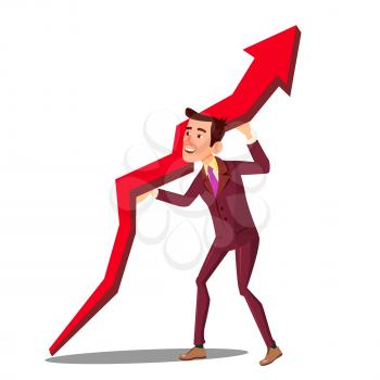 Businessman Raising Arrow Up Graph Of Sales Increase Vector. Illustration