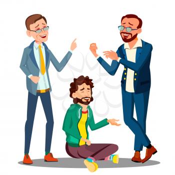 Creative Approach, Man In Casual Clothes Sitting On Floor Among Businessmen In Suits Vector. Illustration