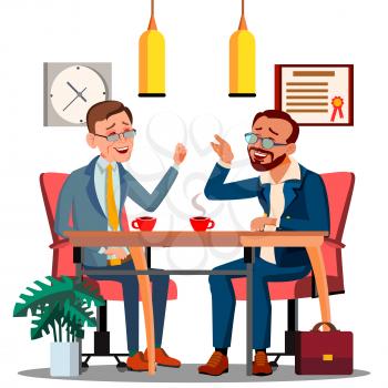 Business Meeting With Partner At The Table With Documents And Coffee Vector. Illustration