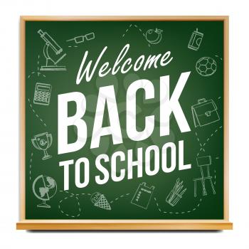 Back To School Banner Design Vector. Green. Classroom Blackboard. Sale Poster. 1 September. Education Related. Realistic Illustration